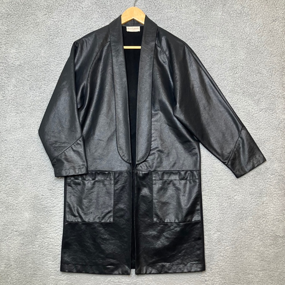 VTG Pierre Lamonte Jacket Women L Black Faux Leather Long Duster Western Gothic
